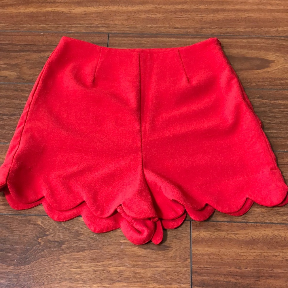Red high waisted shorts